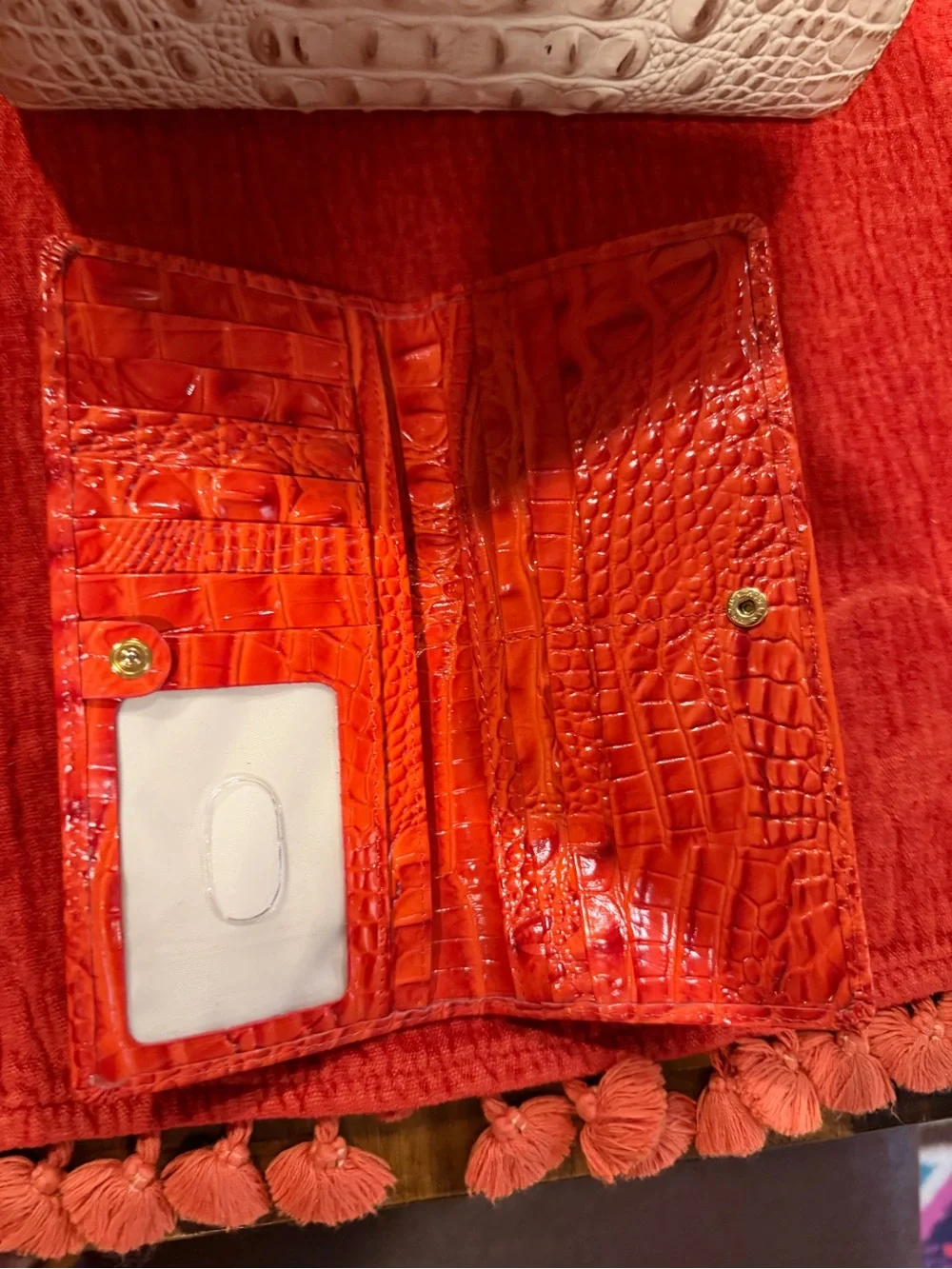 Brahmin Orange and Cream Croc-Embossed Leather Purse and Wallet Set